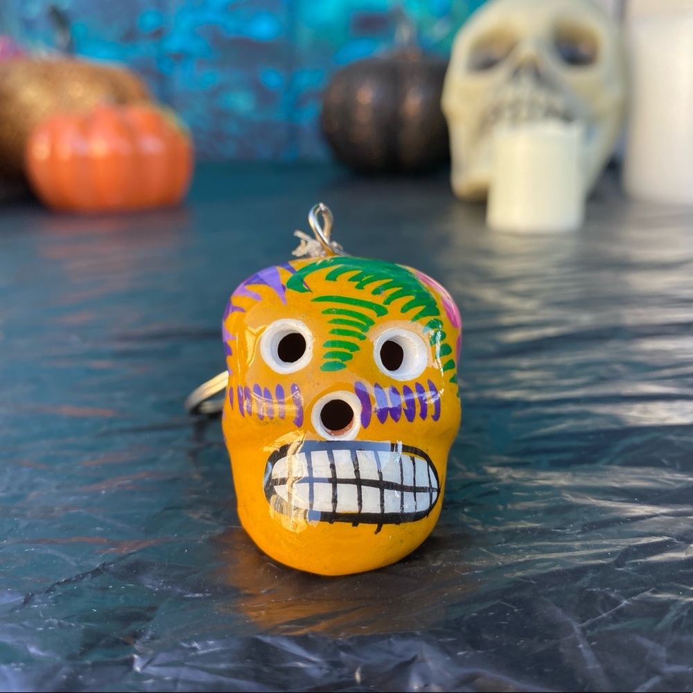 Yellow Sugar Skull Keychain